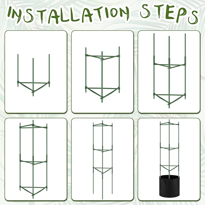 3 Pack 47" Tomato Cages with 10 Gallon Grow Bag Adjustable Tomato Cages for Garden Trellis Pots for Potted Plants Vertical Climbing Vegetables Outdoor Indoor