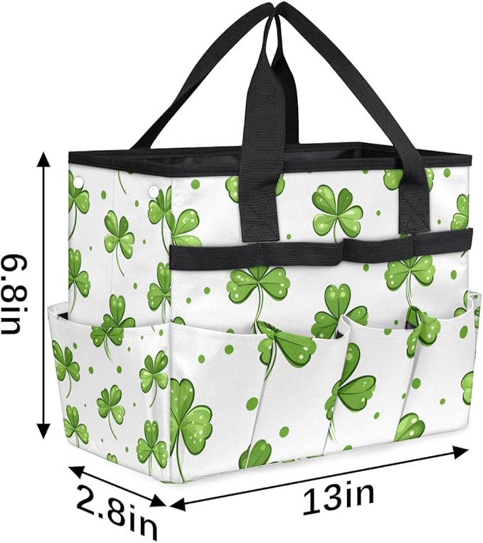 Clover Gardening Tool Bag,Heavy Duty Garden Tote Bag,Portable Oxford Leaf Gardening Storage Basket Organizer Handbag with Pockets Handle,Hand Tools Gifts for Outdoor Garden Lawn Yard