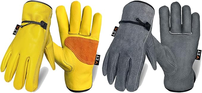 2 Pairs Leather Work Gloves for Men or Women, Non-fading Cowhide, for GardeningConstruction, Welding, Yardwork, driver