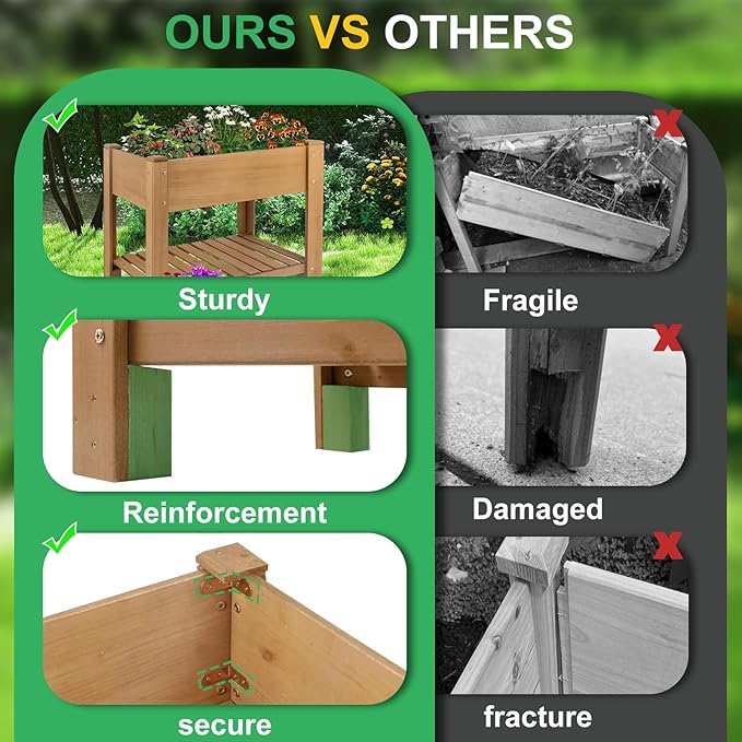 Raised Garden Beds Outdoor With Legs, Wood Elevated Garden Box With L-Connection Tabs，Storage Shelf , Leg Reinforcement，Suitable For Vegetables, Flowers And Herbs, Easy To Assemble, 33.5X18X 30IN
