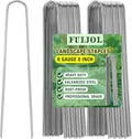 8 Gauge Landscape Staples, FUIJOL 8 Inch 15 25 50 100 Pack Heavy Duty U-Shaped Landscape Stakes, Galvanized Garden Staples for Weed Barrier Stakes, Ground Cover, Irrigation Tubing, Fence (15, 8 Inch)