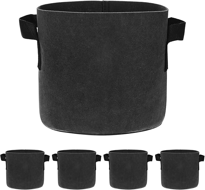 M METERXITY 5-Pack Plant Grow Bags 2 Gallon Grow Bags 300G Thickened Fabric Pots with Durable Handles Plant Garden Grow Pots for Fruits/Vegetables/Flowers/Plants [Black]