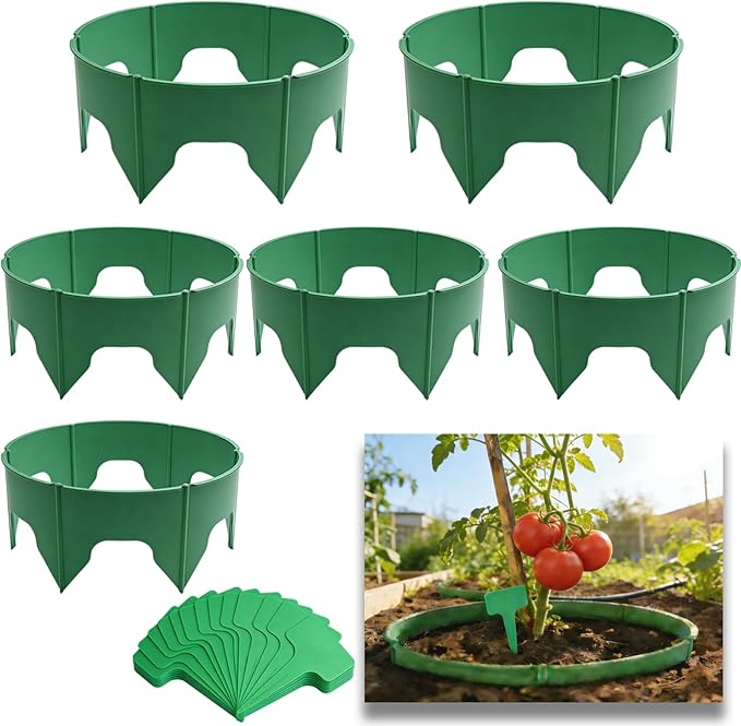 36 Pcs Planting Grow Rings Adjustable Plant Support Rings Included 30pcs Plant Labels - Spliceable Planting Protective Round Edging Circular Landscape Watering Ring for Vegetables, Herbs and Flowers