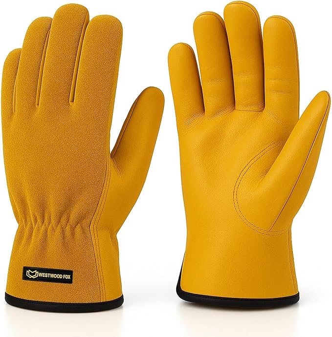 WESTWOOD FOX Work Gloves for Men Women Heavy Duty Leather Gardening Gloves Tough Working Mechanic, Utility Construction