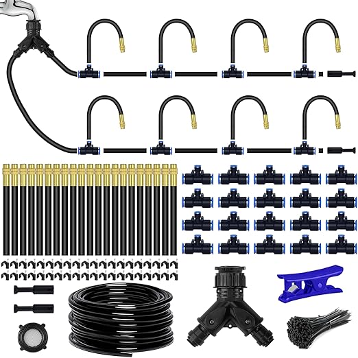 98.4Ft Drip Irrigation System, 360° Bendable Drip Irrigation Kit Automatic Irrigation System for Garden, Adjustable Garden Watering Misting System for Greenhouse, Yard, Lawn, Plant