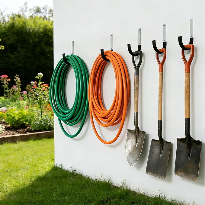 Heavy Duty Steel Garage Hooks,Garage Storage Utility Hooks,Heavy Duty Garage Garden Tool Organizer,Steel Wall Mount Hooks, Garden Hose Hanger, Black U Hooks (Dark Brown-2PC)