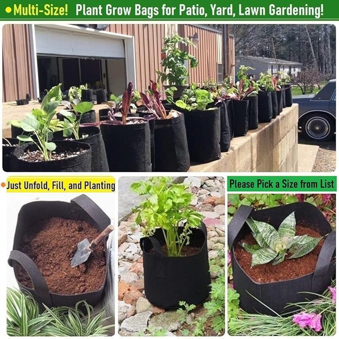5-Pack 1 Gallon Thickened Plant Grow Bags (7x6 inch) Nursery Bags Fabric Plant Pots Garden Bag for Flower Pot,Herbs Veggies Planter Bag,Garden Pots,Barrel Planter,Plant Container with Gardening Gloves