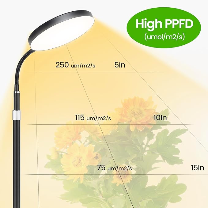 20W Full Spectrum Grow Light for Indoor Plants, 63" Adjustable Floor Lamp with Gooseneck, 4000K Natural Sunlike Light, 3/9/12H Auto On/Off Timer, 10-Level Dimmable for Tall & Small Plants