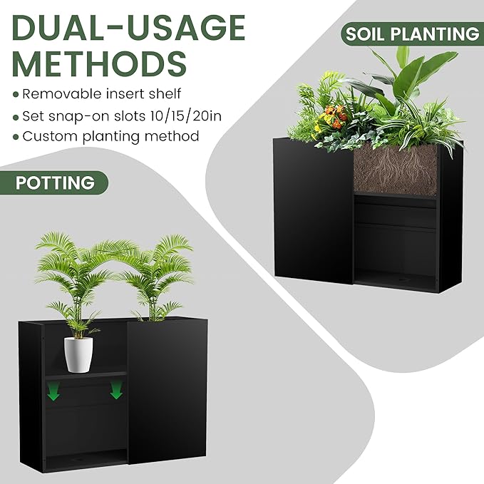 Tall Rectangular Planter,38" L x 13" W x 30" H Metal Large Planter Box with Removable Shelf,Durable Galvanized Steel,Tall Outdoor Planters for Patio,Porch Garden, Yard
