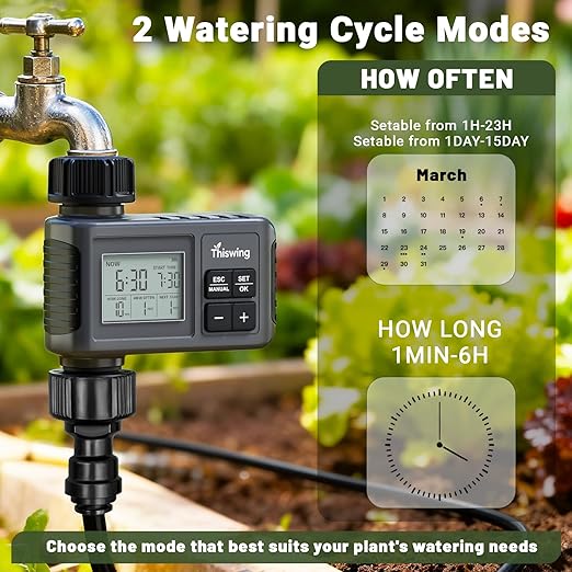 360° Adjustable Drip Irrigation System - 100FT Garden Watering Atomizing System with 32 Nozzles & Water Timer, Greenhouse Accessories for Yard, Lawn, Plants, Garden, 5/16 inches Tubing
