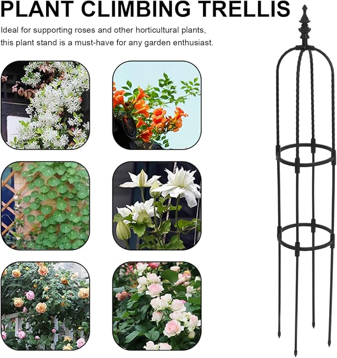 Metal Garden Trellis for Climbing Plants 8mm Outdoor Support Frame for Vines and Flowers Adjustable Height Garden Obelisk for Potted Plants for Tomatoes and Roses