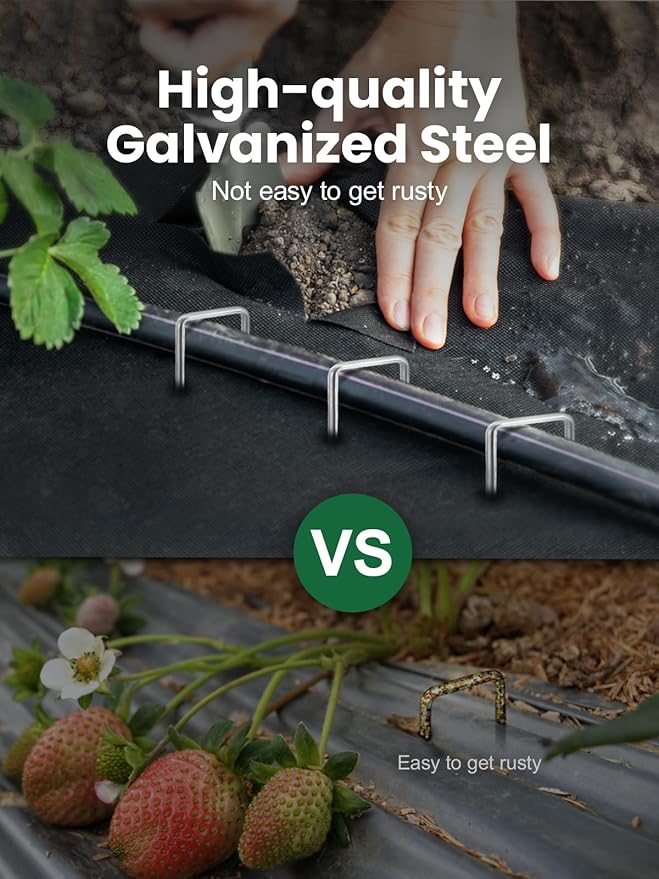 GROWNEER 360 Pack Landscape Staples 6 Inch 11 Gauge Heavy Duty Hot-Dip Galvanized Steel Garden Stakes U-Shaped Weed Barrier Spikes Metal Ground Pins for Lawn and Yard Landscaping