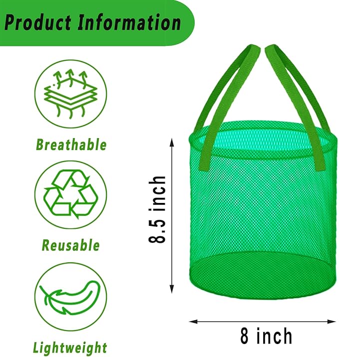 Pond Planting Bags with Handles, Aquatic Pond Lily Planter Reusable Water Gardens Plant Mesh Pots Green Round Pond Plant Basket for Aquatic, Marsh, Bog, Garden, Terrestrial Plants (6 Pcs)