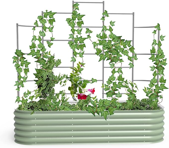 Vego Garden Modular Wall Trellis System, Five Section 6.5' Long for 2.0' x 6.5' (6 in 1) or 3.5' x 6.5' (9 in 1) Garden Beds
