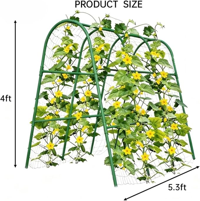 Garden Arch Trellis for Climbing Plants Outdoor, 4 ft x 5.3 ft Cucumber & Melon Trellis for Raised Beds, u-Shape Plant Support for Climbing Vegetables, Grapes & Roses, Green