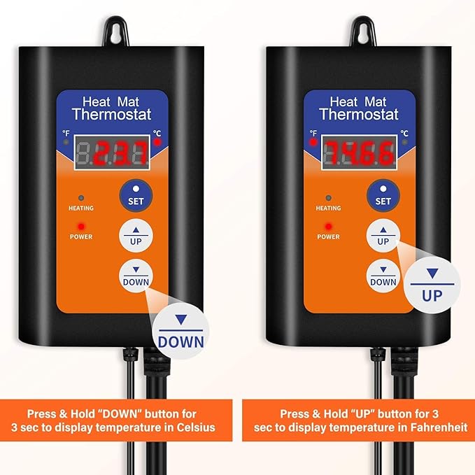 iPower 2 Pack Heat Mat Controller with Digital Thermostat for Plants Germination and Indoor Seed Starting, 1000W-Orange, Black
