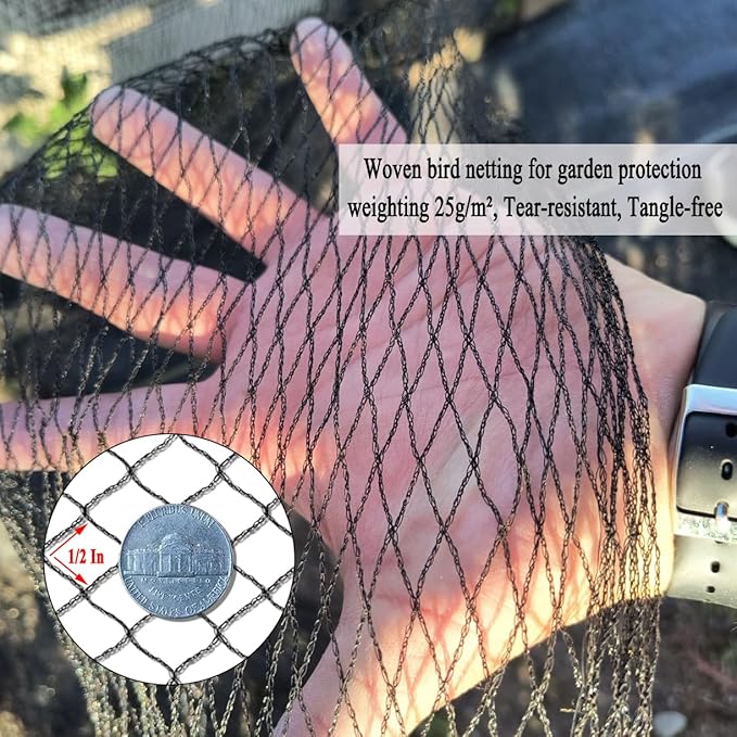 Junflying Bird Netting, 20x20 FT – 1/2" Mesh, Woven Garden Netting Against Birds, Deer, Rabbits, Small Animals, Mesh Net Roof Cover for Bed, Vegetables, Fruit Tree, Blueberry Bush & Strawberry Plant