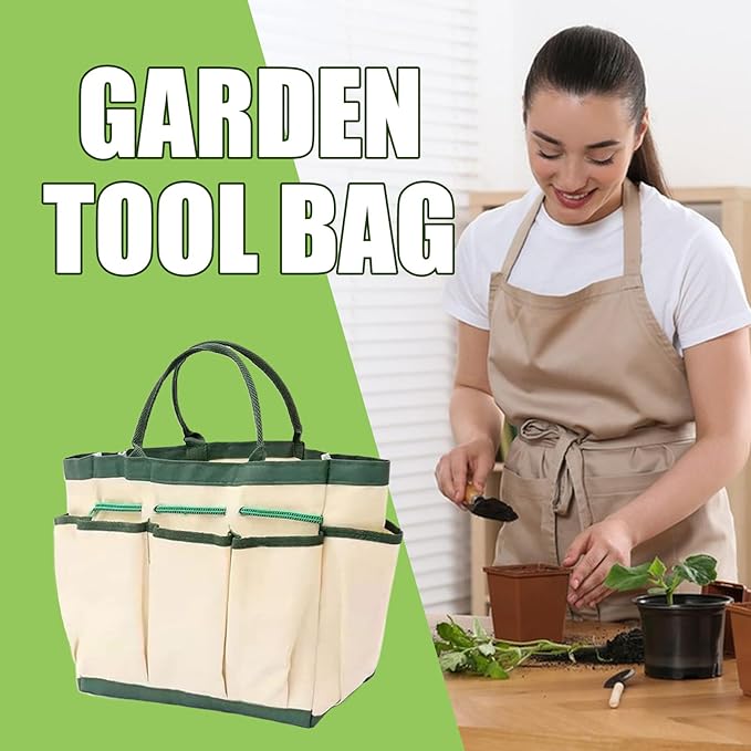 Gardening Tool Carrying Bag - Multi-Pocket Organizer, Heavy-Duty Waterproof Fabric, Handles, Lightweight Design Garden Equipment Holder | Outdoor Storage Tote Used for Camping Trips, Backyard