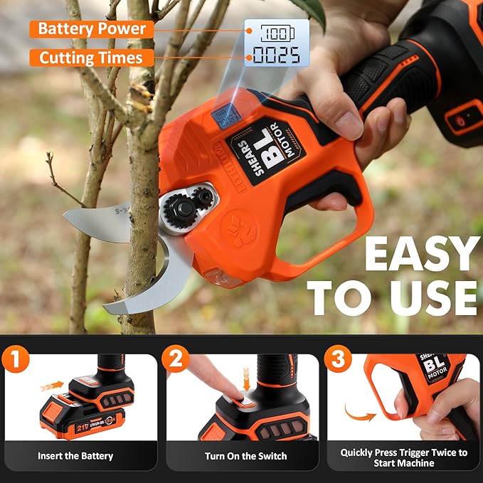 VOTREK® Electric Pruning Shears Cordless, [1.6'' Cutting Diameter] Professional Battery Powered Pruner, Garden Scissors for Tree Trimming Branch Cutter [SK5 Blades] [Brushless Motor] [LCD Display]