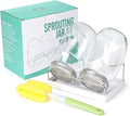 Seed Sprouting Jar Kit | 2 Wide Mouth Mason Jars & Stainless Steel Screen Lids,Tray,Stand and Canning Brush | Sprouter Set to Grow Broccoli, Alfalfa,Organic Microgreens Sprouts & Mung Bean (White)
