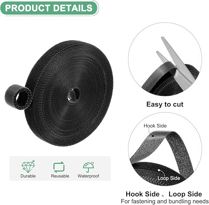 1-Roll Garden Plant Tape, 33 ft x 0.4 in Garden Hook and Loop Plant Ties Multi-Purpose Use Adjustable and Reusable Twist Wire Tape for Plants/Flowers/Vines [Black]