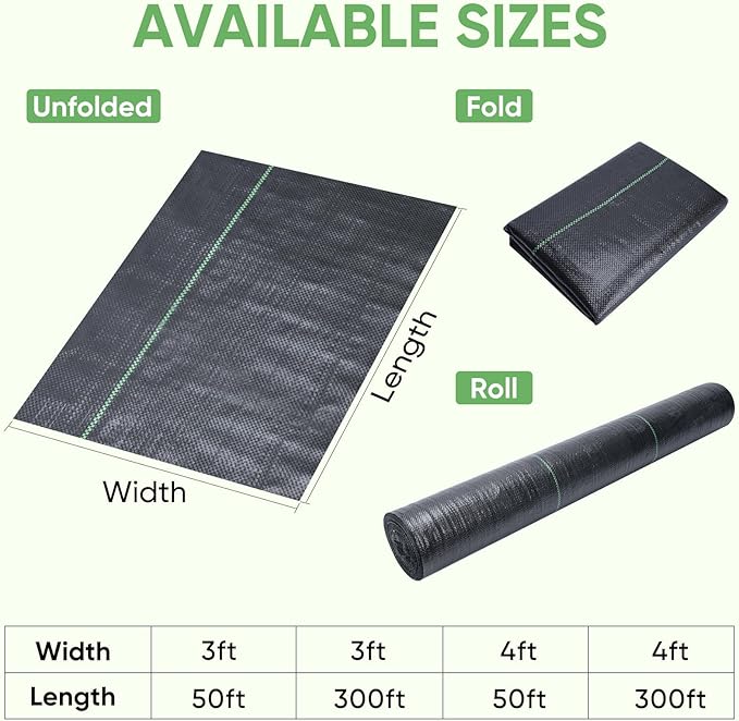 TICONN 3Ft x 50Ft Weed Barrier Fabric Heavy Duty, 3.2Oz Landscape Fabric for Garden, Yard, Driveway, and Vegetable Cultivation (2PK)