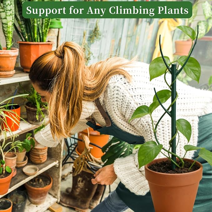 12 Pack Stackable Monstera Plant Support Stakes, 90inch Climbing Plant Sticks Structures with Garden Ties, Durable Alternative to Moss Pole for Indoor Outdoor Plants