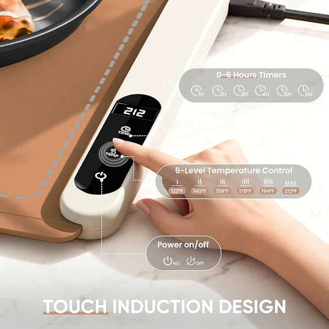 Warming Mat for Food, 36"x16" Food Warming Mat 6 Temperature & Timer Settings Upgrade Graphene Fast Full Surface Heating-Versatile Food Warmer for Gatherings, Parties, Everyday Use-Light Caramel