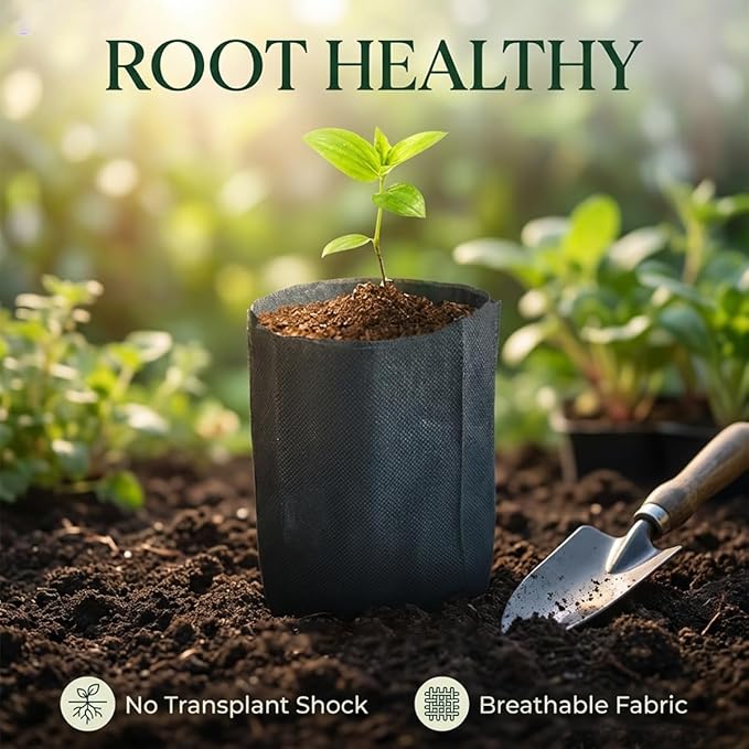 gardtree 400PCS 7×7.8 Inch Breathable Plant Grow Bags - Biodegradable Non-Woven Plant Seedling Pots for Seed Starting, Indoor/Outdoor Vegetables, Herbs, Flower | Easy Transplant, Space Saving, Black