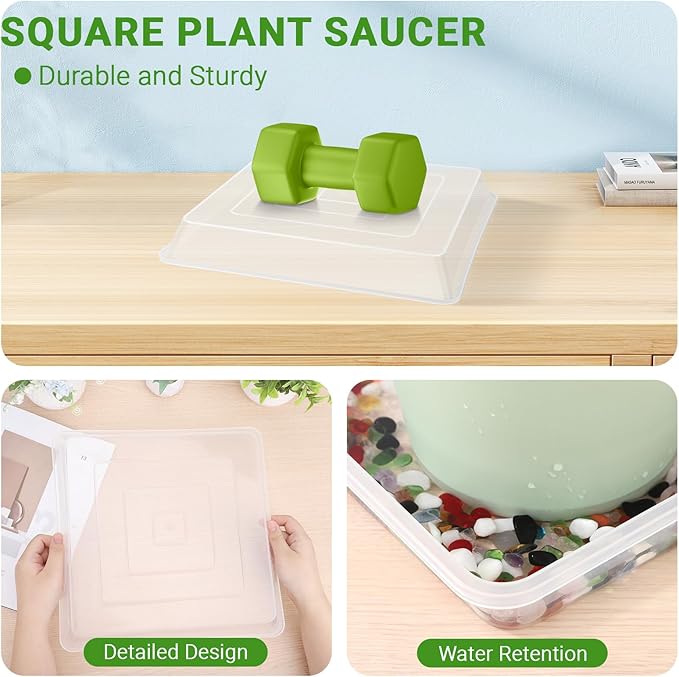 GREANER Clear Plant Drip Tray, 10/12/14 Inches Heavy Sturdy Plastic Tray, Flower Pot Saucers for Indoor Outdoor(6 Packs)
