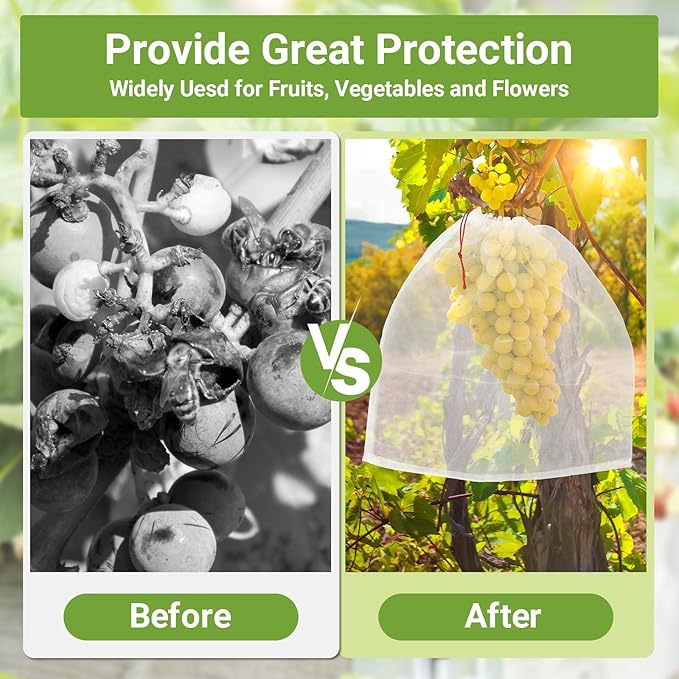 Fruit Covers Bags - 20PCS 20x20 Inch Sturdy Fruit Protection Bags with Drawstring, Fruit Netting Mesh Wrap Protect Vegetables, Tomato, Flowers