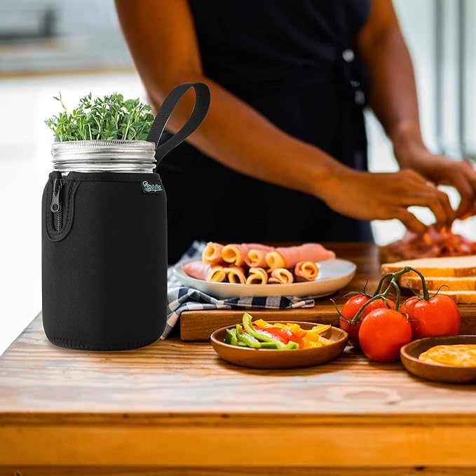 Beautyflier Mason Jars 32oz Wide Mouth Sleeve Regular Mouth Mason Jars Insulators Drinking Glass Coolers Sprouting Jars Blackout Sleeve (Black, 4PCS)