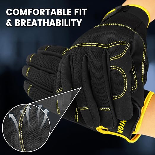 JUMPHIGH Work Gloves for Men 2 Pairs, Multi-Functional Light Duty Mechanic Gloves, Outdoor, Garden, Performance Fit, Touch Screen, Abrasion Resistant (XL)