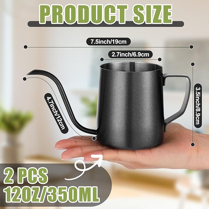 2 Pcs Small Watering Can for Indoor Plants, 12 Oz/350 ml Mini Plant Watering Pot with Long Spout and Scale 304 Stainless Steel Tiny Watering-can for Outdoor Indoor Plants Garden(Black)