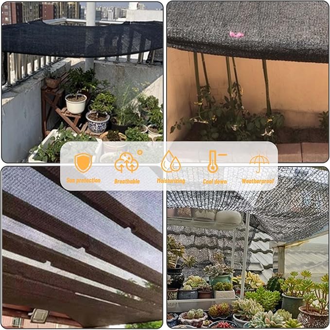 Cool Area 70% 6.5x10ft Sunblock Shade Cloth Cover Mesh UV Resistant Net for Garden Flower Plant Greenhouse, Black