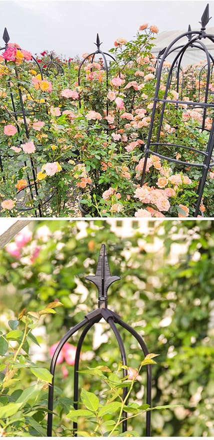 Garden Trellis for Climbing Plants, Plant Support Cage, Tower Obelisk, Black, Round