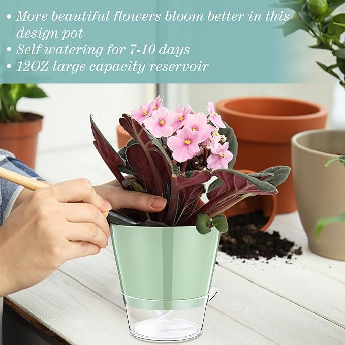 6 Pack 6 Inch Self Watering Plant Pot African Violet Pot Self Watering Planters Indoor Outdoor Flower Pots Planters with Visual Reservoir and Drainage Hole, Bright Colors