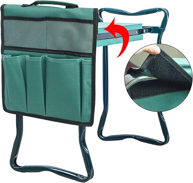 Garden Kneeler Tool Bag Stool Pouch Seat Storage Tote Hanging Organizer with Handle Pockets Waterproof Portable Gardening Kneeling Chair Bag Hand Tool Holder Bag for Outdoor Gardening