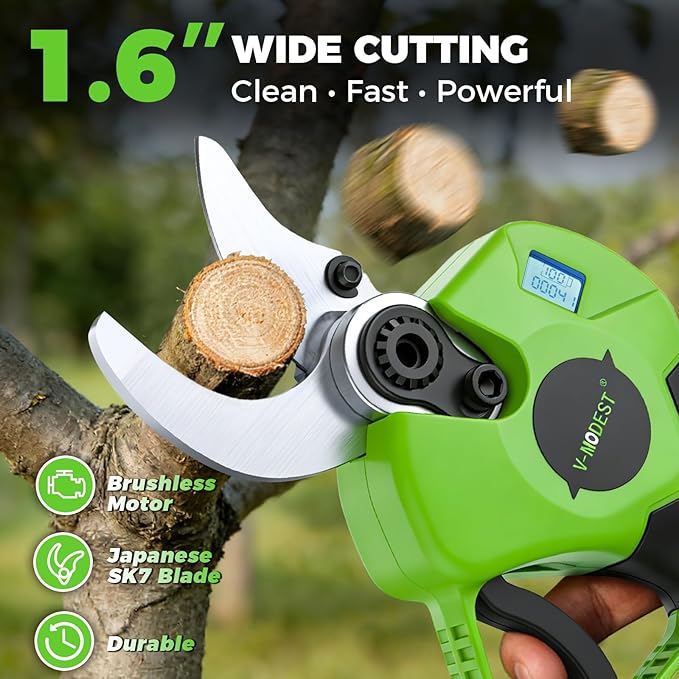 2-in-1 Electric Pruning Shears Cordless Pole Pruner, Lightweight Extension Pole, 1.6" Cut, SK7 Blade, 2x4.0Ah Batteries, Brushless Motor & LCD, Battery Powered Tree Pruner for Garden Orchard