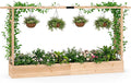 HAPPYGRILL Raised Garden Bed with Trellis, Freestanding 45" Wood Planter Box w/Hanging Roof & 8 Drainage Holes for Vine Climbing Plants Flowers, Outdoor Wood Elevated Garden Bed for Patio Yard