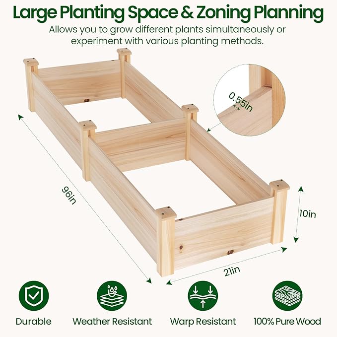 MIXC 8×2ft Wooden Horticulture Raised Garden Bed Divisible Elevated Planting Planter Box for Flowers/Vegetables/Herbs in Backyard/Patio Outdoor, Natural Wood