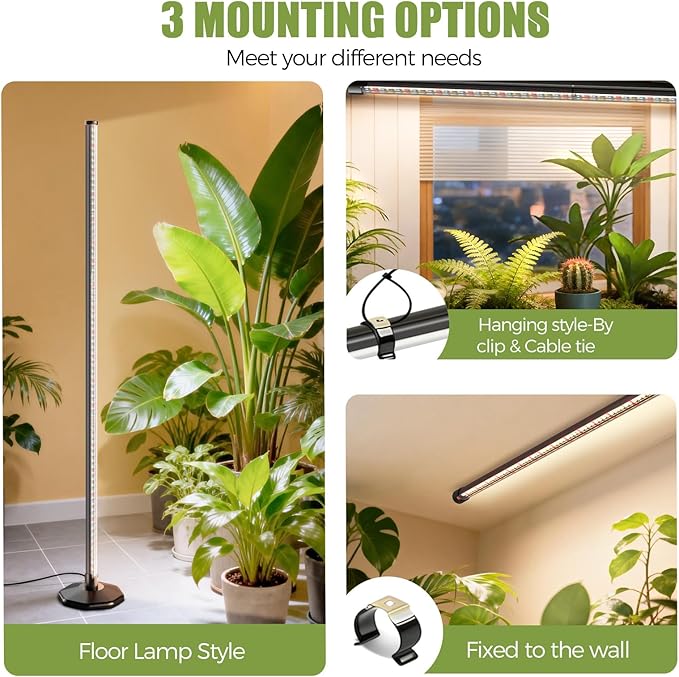 65 Inch Vertical Grow Lights for Indoor Plants: 48W, 6000K, 336 LEDs Full Spectrum LED Standing Plant Lights with Timer and 10 Level Dimmable Plant Growing Lamp for Greenhouse with Hanging Accessory