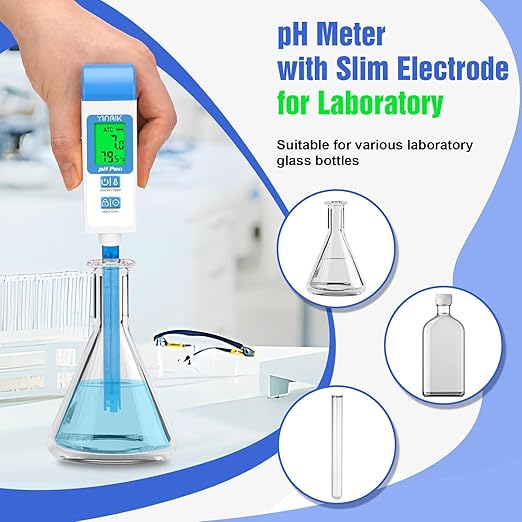 pH Meter for Water Digital pH Tester with 4.6in pH Probe Lab pH Gauge pH Reader with ATC for Canning Professional pH Temperature Test Kit for Narrow-Necked Bottle Solution Kombucha and Home Brewing