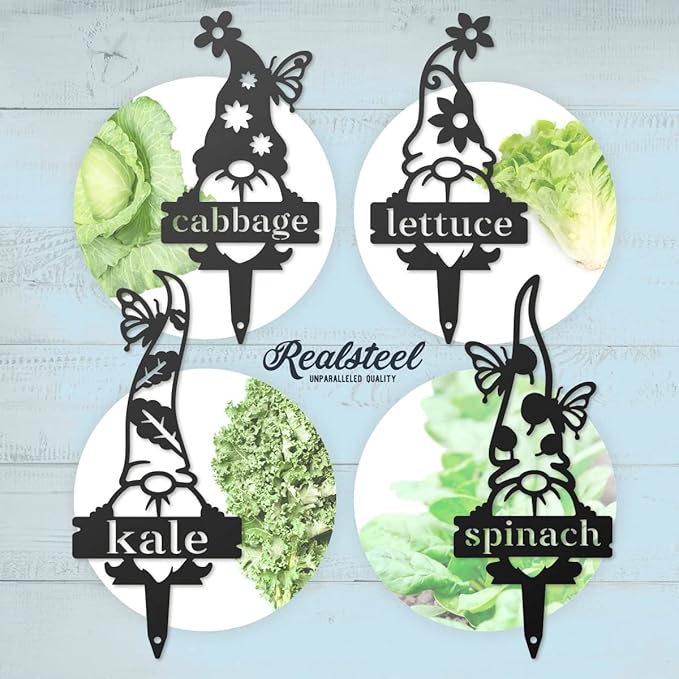 RealSteel Gnome Plant Markers Metal Garden Stakes | Outdoor Garden Labels & Plant Tags for Vegetables & Herbs | Decorative Yard & Raised Bed Garden Signs | Gardening Gift | Made in USA - (Thyme)