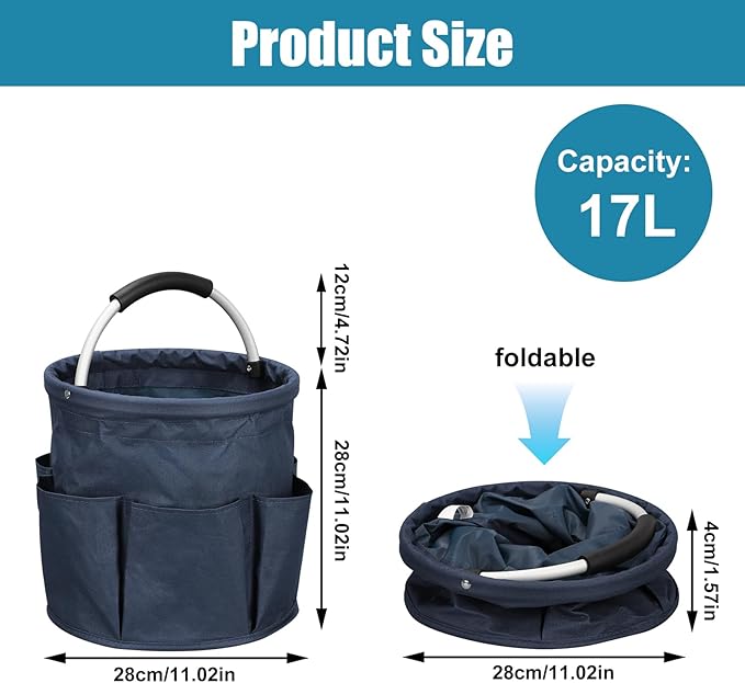 Qivine 17L Cleaning Caddy with Handle, Cleaning Supply Caddy Foldable Tool Bag Cleaning Products Organizers Portable Cleaning Bucket Organiser for Storing Towels(Blue)