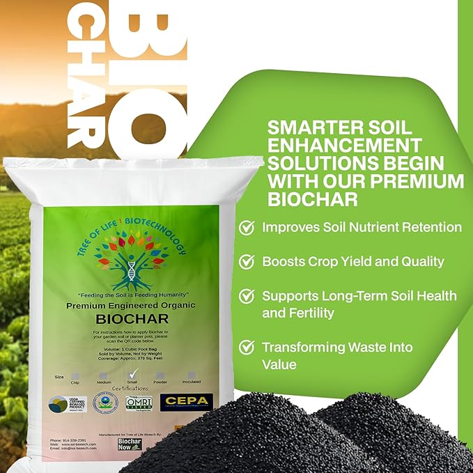 Premium Engineered Biochar Soil Amendment (Small 30 Qts) – 100% Natural Active Carbon Award-Winning Biochar for Gardens | Organic Soil Amendment for Plants, Boosts Nutrients & Reduces Fertilizer Use