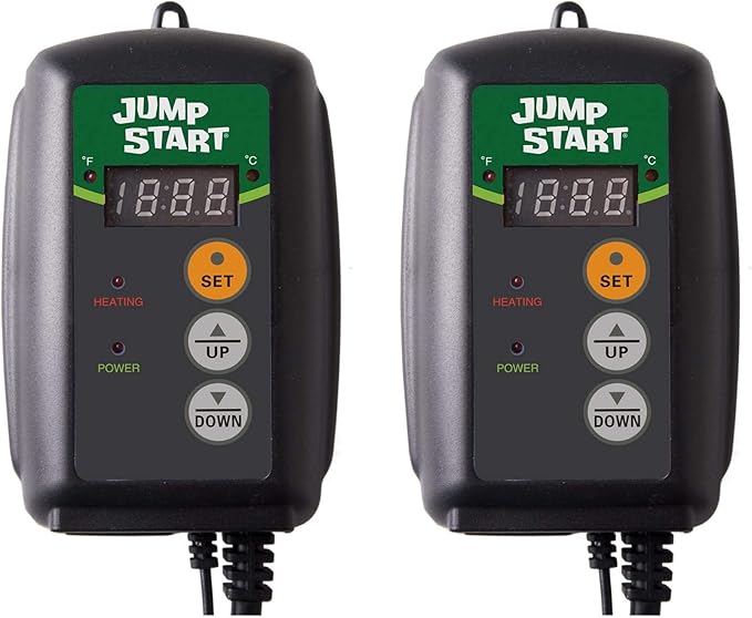Jump Start MTPRTC Hydroponic Seedling Heat Mat Digital Thermostat Controller for Hydrofarm Heat Mats Used in Gardens, Terrariums, and Brewing, 2 Pack