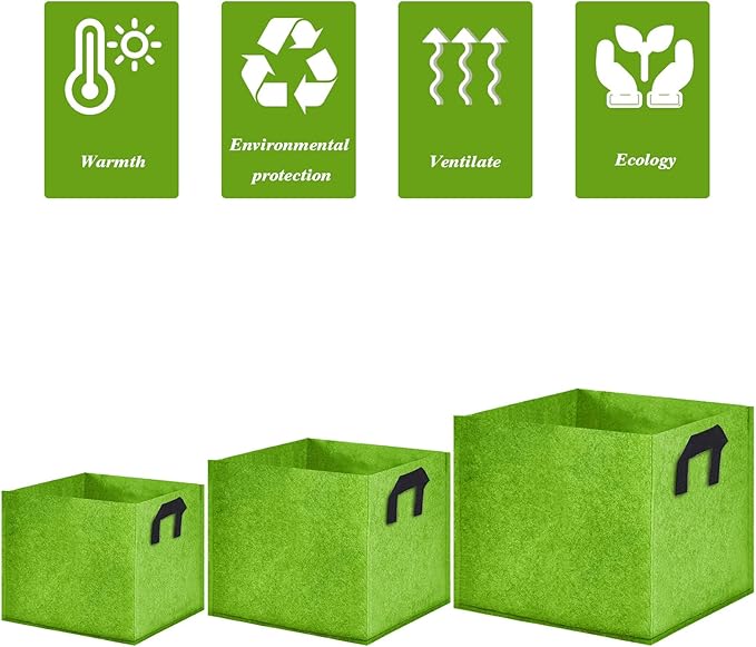 Square Grow Bags, Garden Fabric Planter Container with Handles Bed Flower Vegetables Pots 1MM Thickness Economic Colorful (Green,13.78x13.78x13.78 Square)