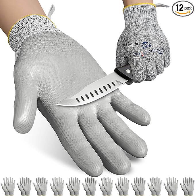 Dowellife Cut Resistant Work Gloves for Men & Women - ANSI A5 & EN388 Level 4, Breathable PU Coated, Grey Non-Marking - for Gardening, Fishing, Automotive, Construction, Wood Carving (Small, Grey)