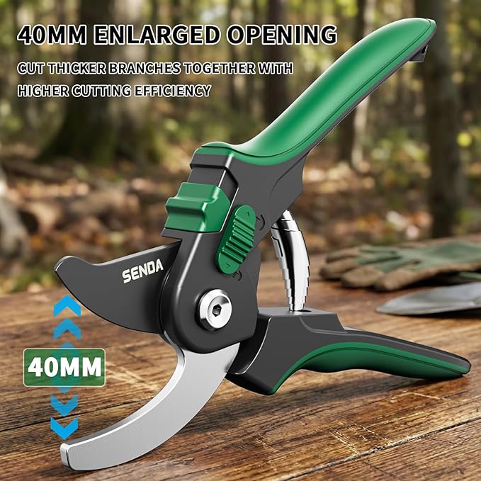 8.5" Bypass Pruning Shears, SK5 Steel Pruning Shears for Gardening, Garden Clippers with 2-Position Adjustable Jaw for Thick Branches, Landscaping